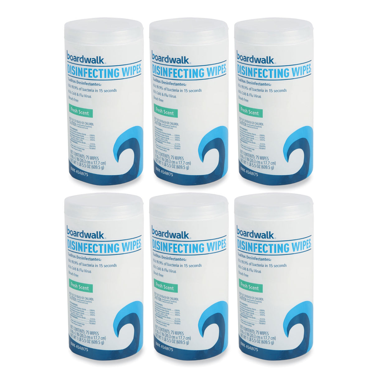 BoardwalkÂ® Disinfecting Wipes, Fresh, 75 Count, 6 Canisters (BWK454W75)