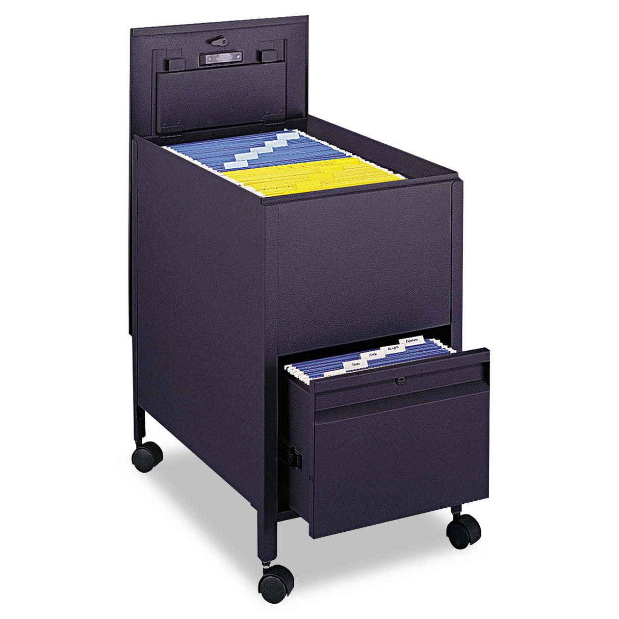 Safco Locking Mobile Tub File with Drawer, Letter Size, Metal, 1 Drawer, 1 Bin, 17" x 26" x 28", Black (5364BL)