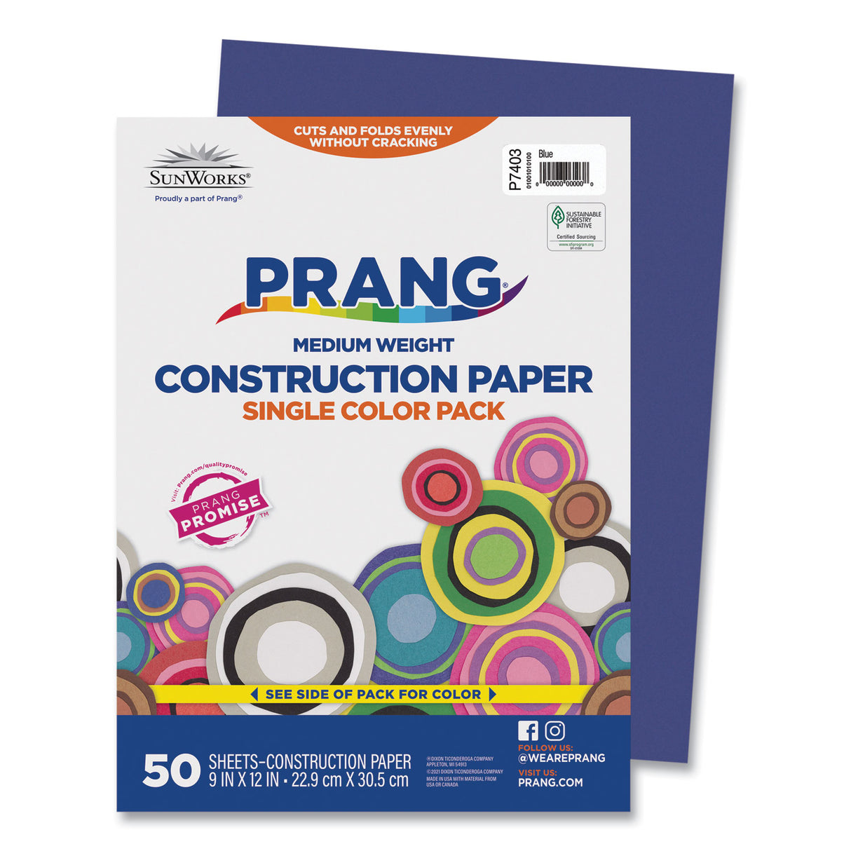 Prang SunWorks Construction Paper, 50 lb Text Weight, 9 x 12, Blue, 50/Pack (7403)