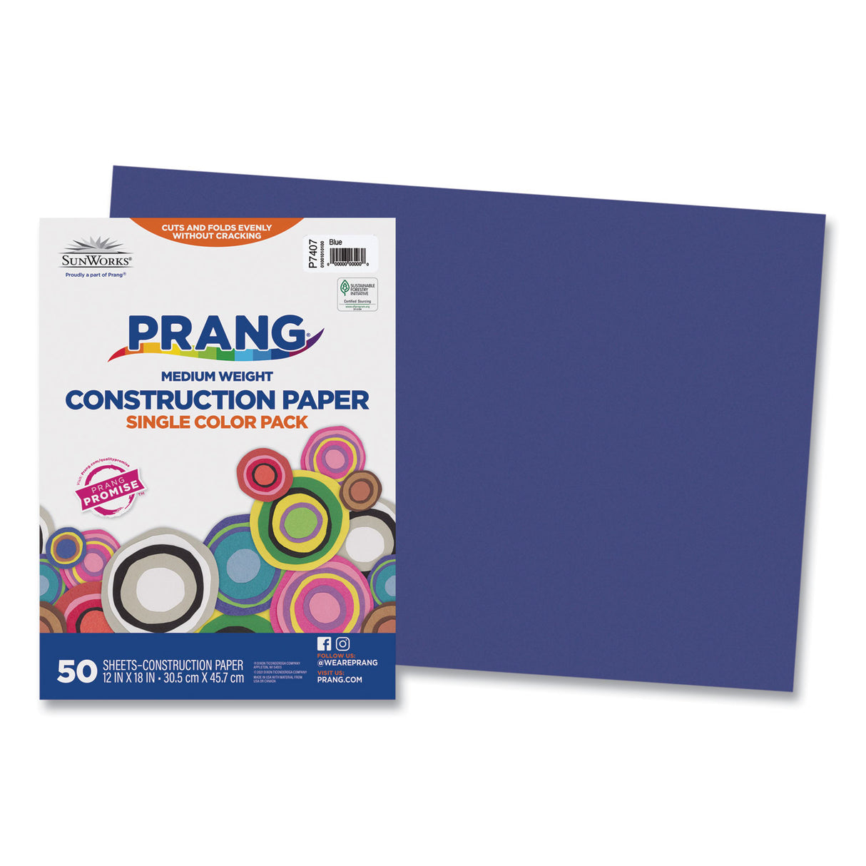 Prang SunWorks Construction Paper, 50 lb Text Weight, 12 x 18, Blue, 50/Pack (7407)