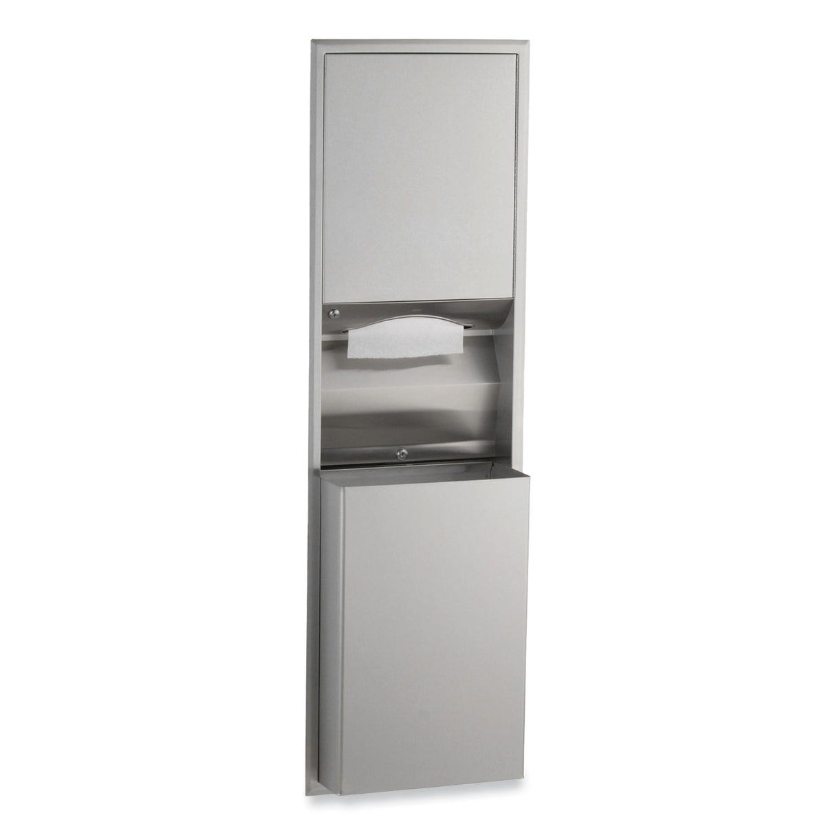 Bobrick ClassicSeries Recessed Convertible Paper Towel Dispenser/Waste Receptacle, 15.19 x 7.09 x 56, Satin Stainless Steel (3944)