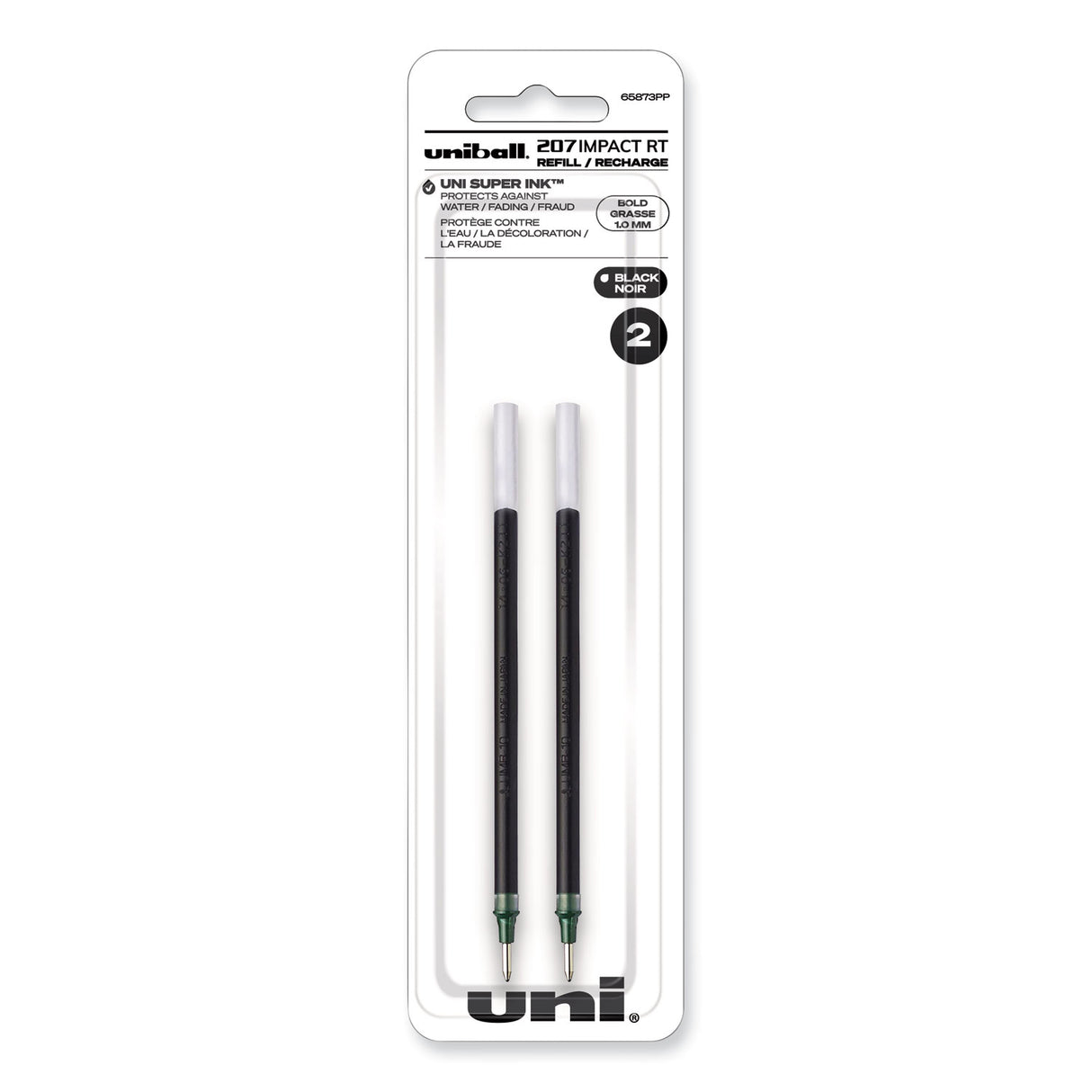 uni-ball 207 Impact RT Gel Retractable Pen Refills, Bold 1 mm Conical Tip, Black Ink, 2/Pack (65873PP)