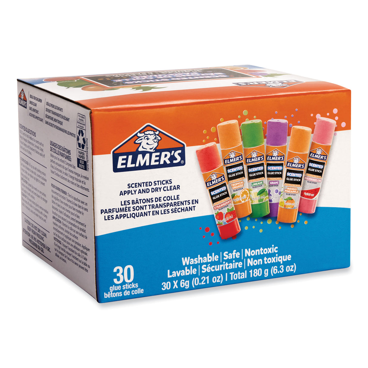 Elmer's Clear School Glue Stick, Scented, Assorted, 0.21 oz, Dries Clear, 30/Pack (2175692)