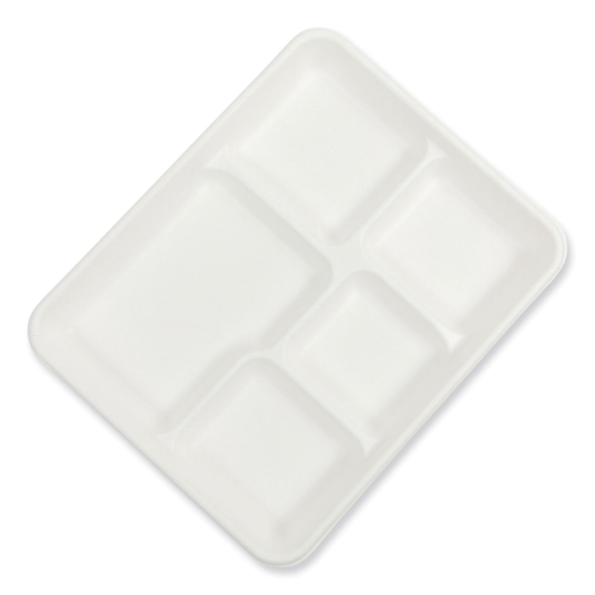 AmerCareRoyal Bagasse PFAS-Free Food Tray, 5-Compartment, 8.26 x 10.23 x 0.94, White, Bamboo/Sugarcane, 500/Carton (TL15TNPFA)