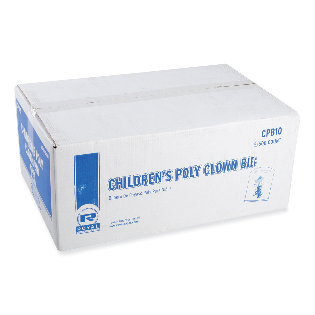 AmerCareRoyal Poly Clown Bib, Children's, White, 500/Box, 5 Boxes/Carton (CPB10)