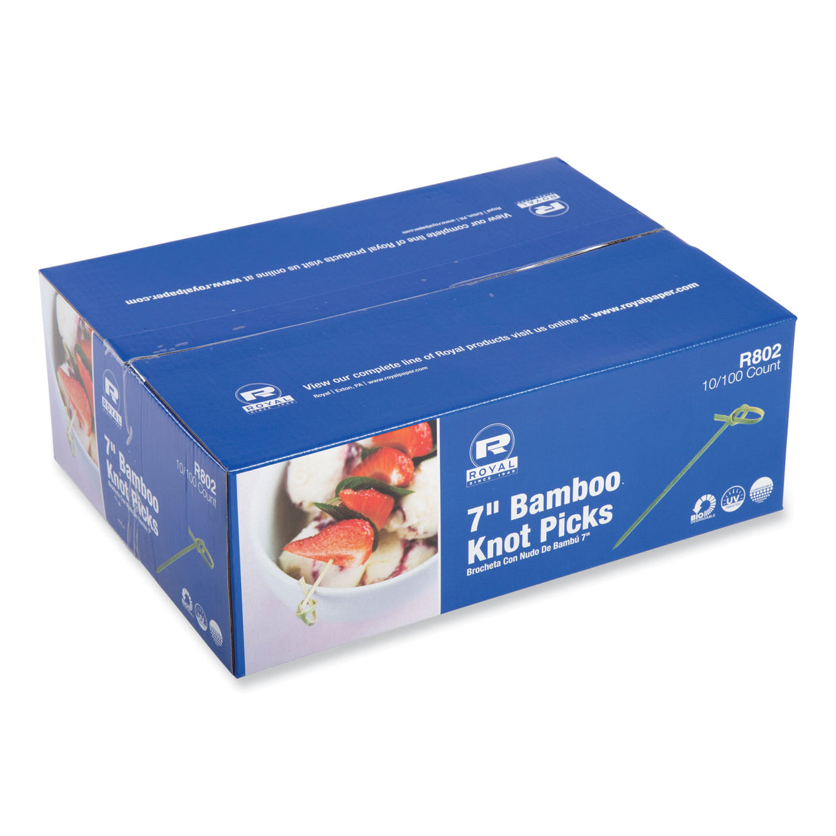 AmerCareRoyal Knotted Bamboo Pick, Paper, 7", Natural, 100/Box, 10 Boxes/Carton (R802)