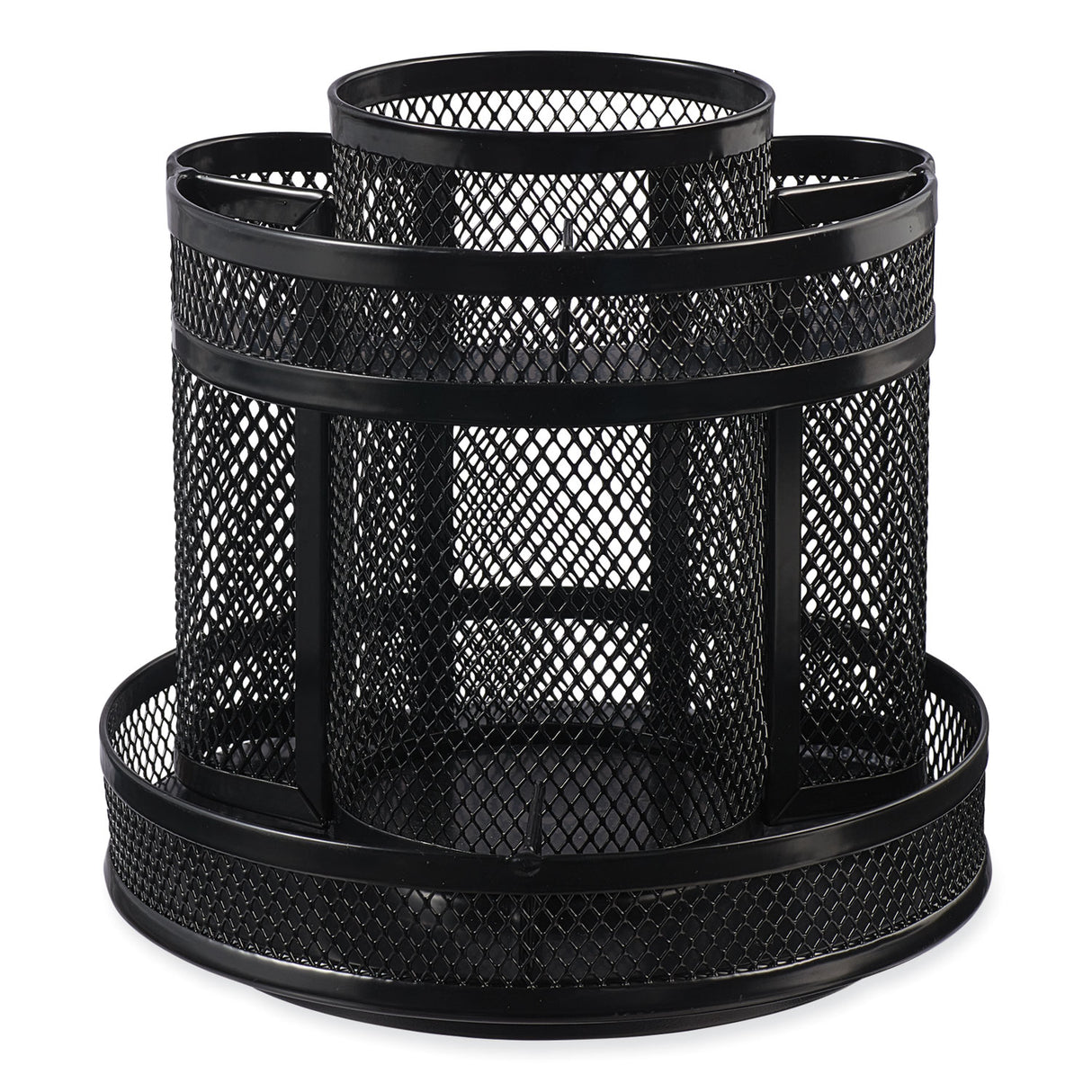 Universal Metal Mesh Rotating Desktop Organizer, 8 Compartments, Metal Mesh, 6.5" Diameter x 6.13"h, Black (UNV20022)