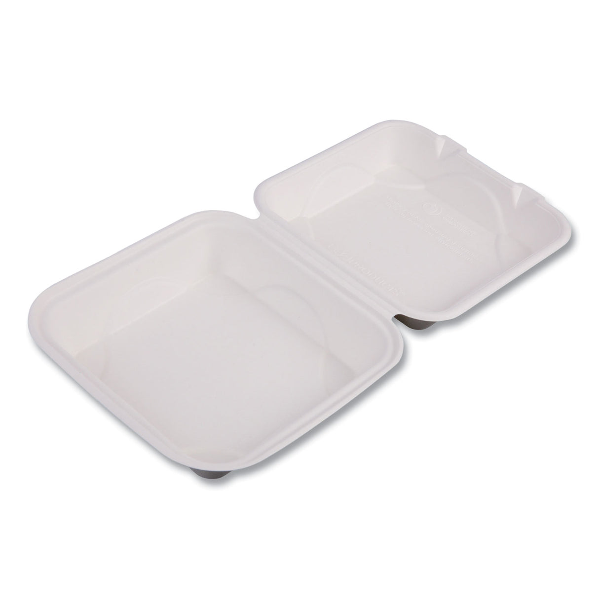 Eco-Products Bagasse Hinged Clamshell Containers, 8 x 8 x 3, White, 200/Carton (EPHC81)