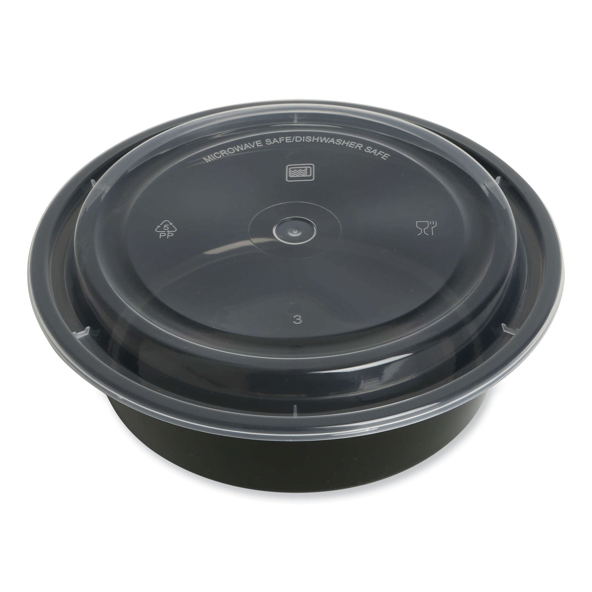 GEN Microwavable Food Container with Lid, Round, 32 oz, 7.28 x 7.28 x 2.55, Black/Clear, Plastic, 150/Carton (GENTORND32)