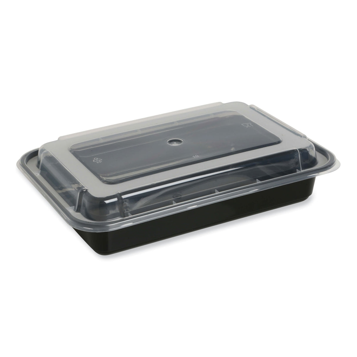 GEN Microwavable Food Container with Lid, Rectangular, 28 oz, 8.81 x 6.02 x 2.04, Black/Clear, Plastic, 150/Carton (GENTORECT28)