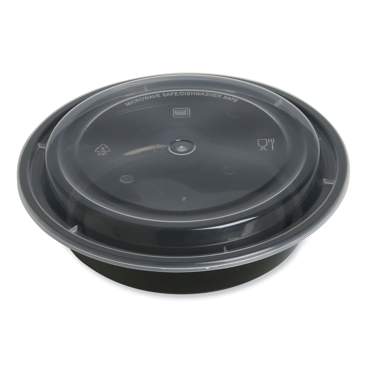 GEN Microwavable Food Container with Lid, Round, 24 oz, 7.28 x 7.28 x 1.96, Black/Clear, Plastic, 150/Carton (GENTORND24)
