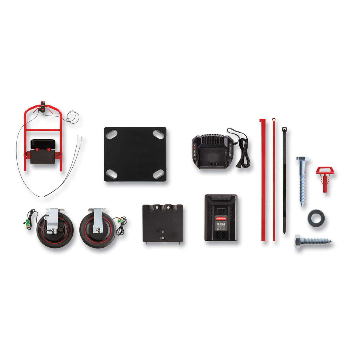 Rubbermaid Commercial Motorized Kit for 30" x 60" Platform Trucks, Large, DC Motor, 60 V Lithium-Ion Battery, 0.5 mph to 3 mph, Black/Red (2173661)