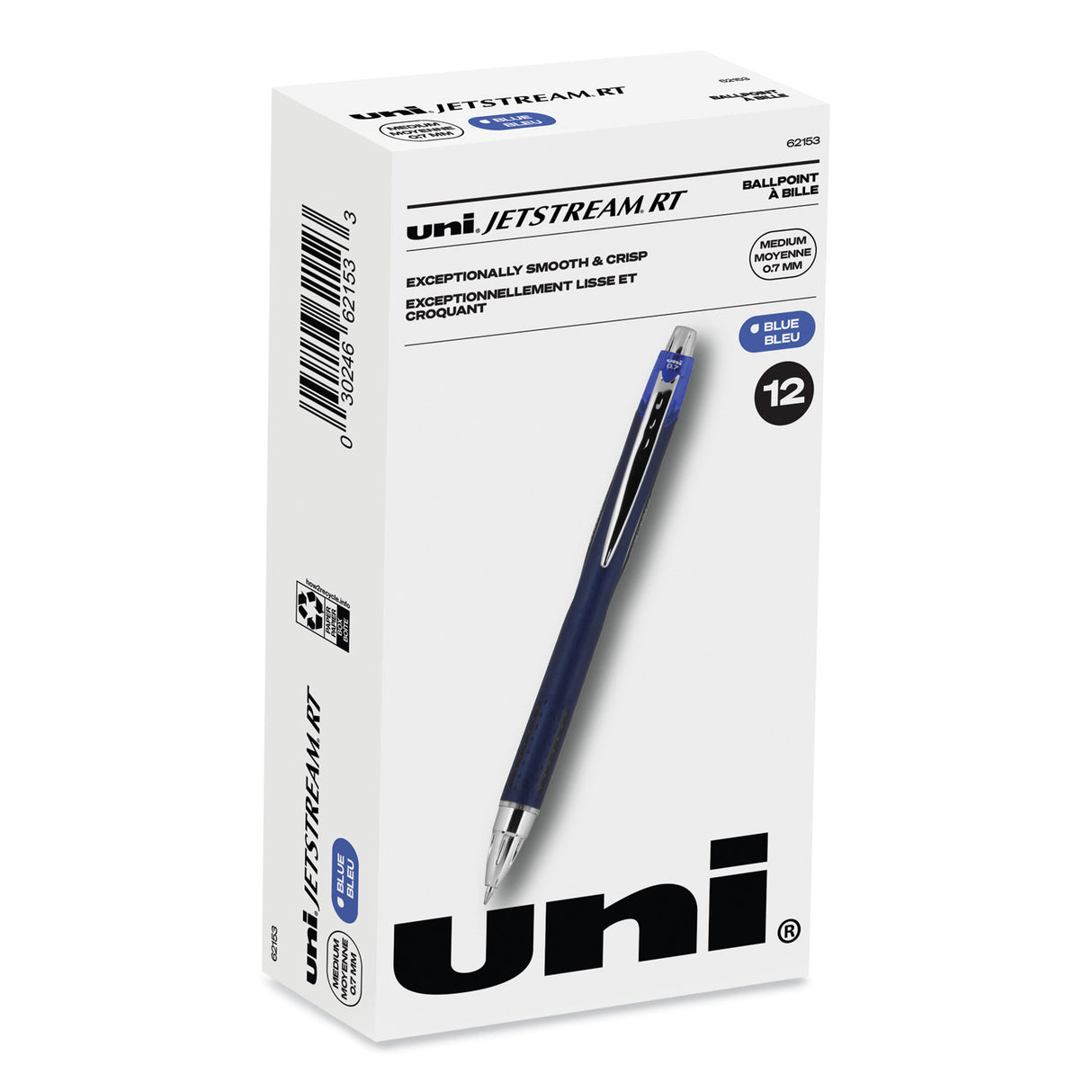 uni-ball Jetstream Retractable Hybrid Gel Pen, Fine 0.7 mm, Blue Ink, Blue/Silver Barrel (62153)