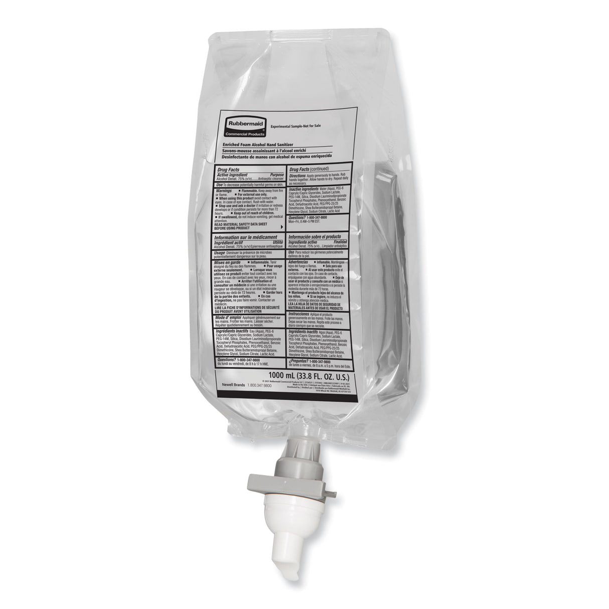 Rubbermaid Commercial AutoFoam Refill With Alcohol Foam Hand Sanitizer, Clear, 1,000 mL, Fragrance-Free, 4/Carton (2080803)