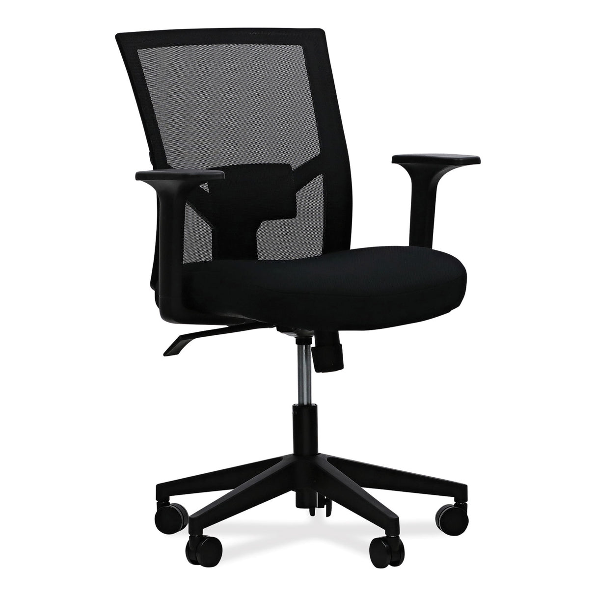 Workspace by Alera Mesh Back Fabric Task Chair, Supports Up to 275 lb, 17.32" to 21.1" Seat Height, Black Seat, Black Back (ALEWS42B17)