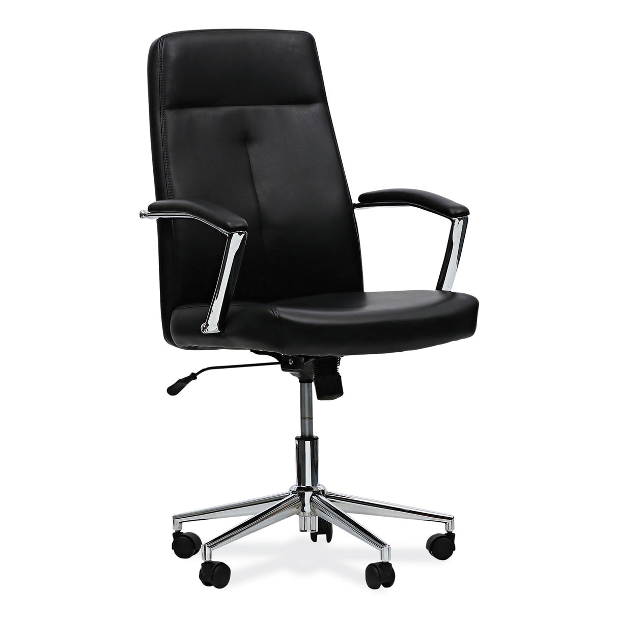 Workspace by Alera Leather Task Chair, Supports Up to 275 lb, 18.19" to 21.93" Seat Height, Black Seat, Black Back (ALEWS4116)
