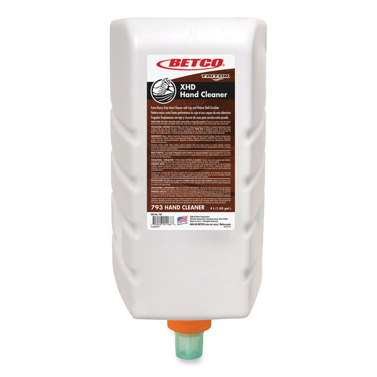 Betco XHD Hand Cleaner Refill, Fresh Scent, 4 L, 4/Carton (7933100)
