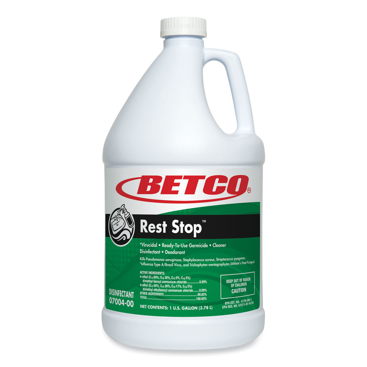 Betco Rest Stop Non-Acid Bowl and Restroom Cleaner, Floral Fresh Scent, 1 gal Bottle, 4/Carton (700400)