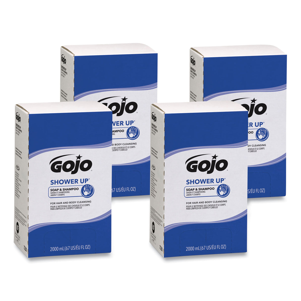 GOJO SHOWER UP Soap and Shampoo, Pleasant Scent, 2,000 mL, 4/Carton (7230)