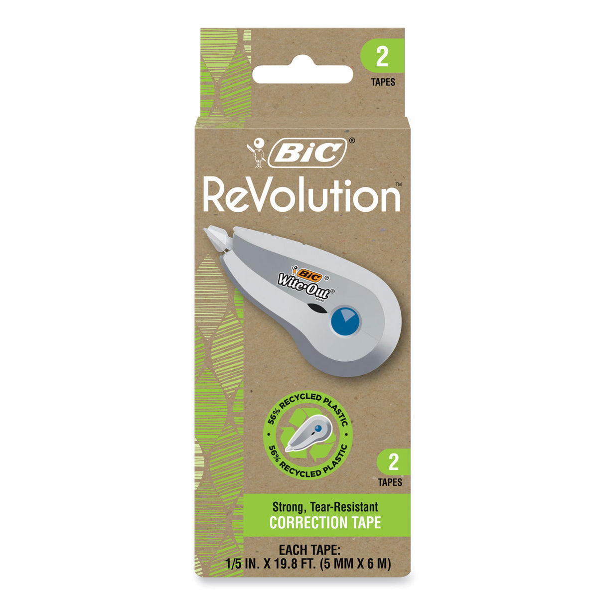 BIC Wite-Out Brand Ecolutions Correction Tape, Non-Refillable, White, 0.2" x 19.8 ft, 2/Pack (WOET21WHI)