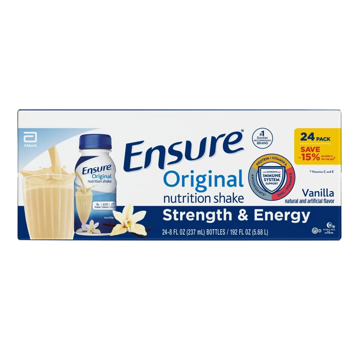 Ensure Vanilla Nutrition Shakes (24-Pack, 8 fl oz Each) | 9g Protein for Daily Support Ensure