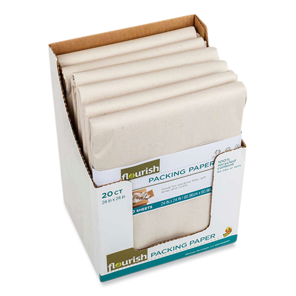 Flourish 100% Recycled Paper Packing Sheets, 24" x 24", Natural, 20/Pack (287431)