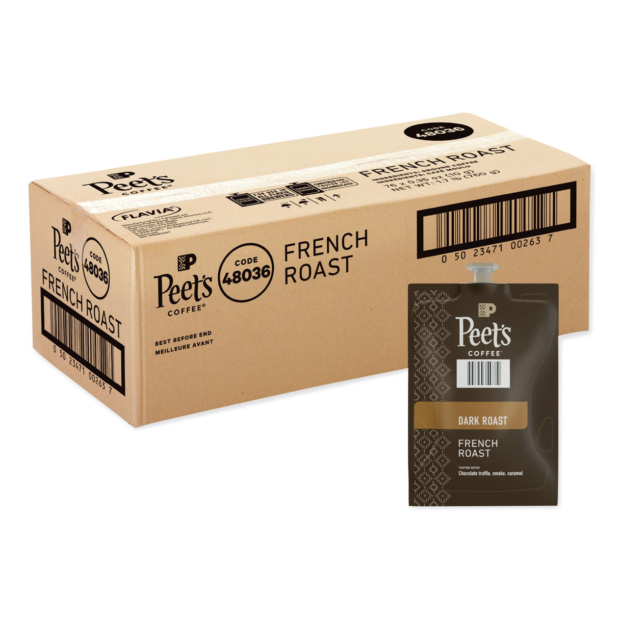 Peet's Coffee & Tea FLAVIA Ground Coffee Freshpacks, French Roast, 0.35 oz Freshpack, 76/Carton (LPC00263)