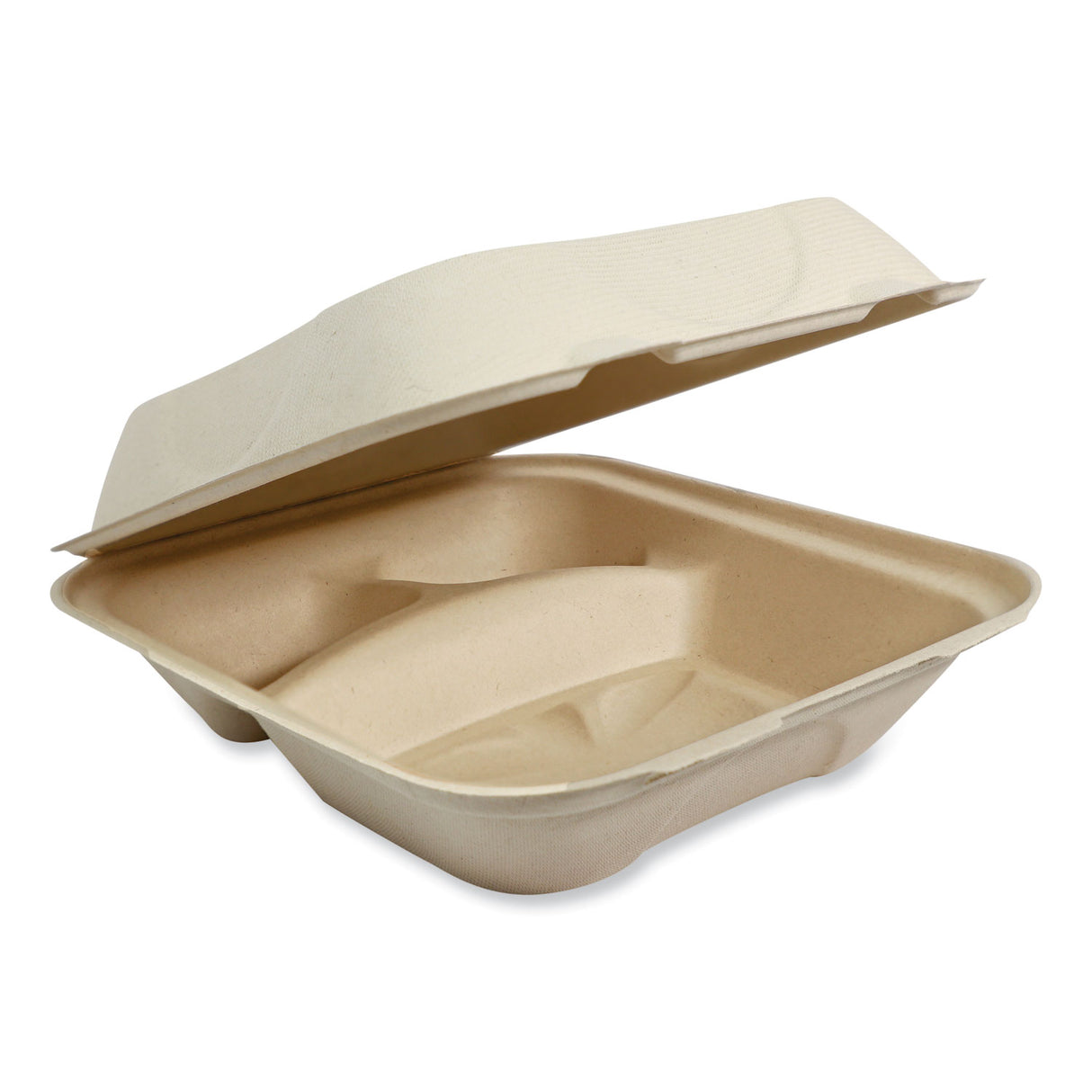 World Centric Fiber Hinged Containers, 3-Compartment, 8.8 x 8.2 x 2.9, Natural, Paper, 300/Carton (TOSCU8TLFP)