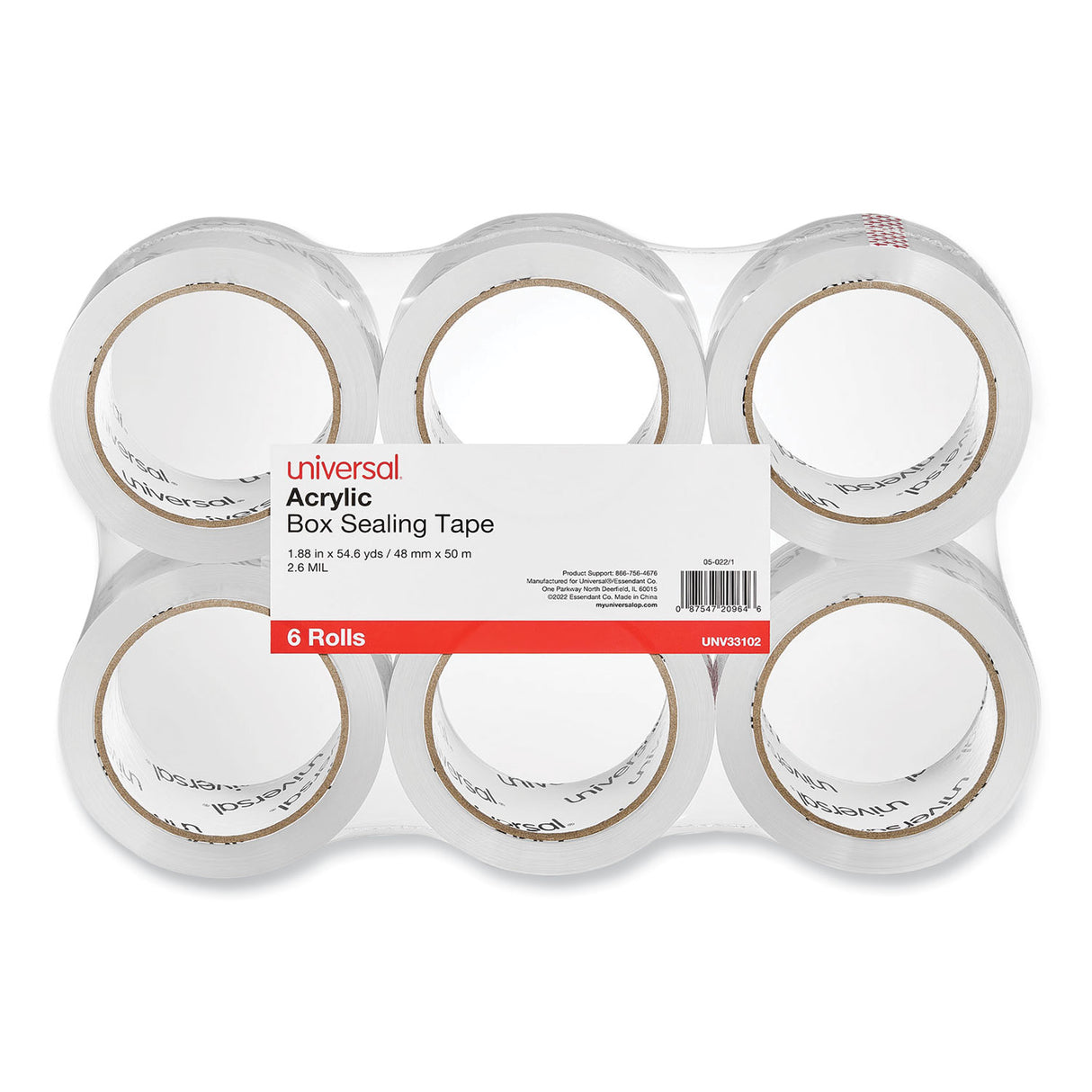Universal Moving and Storage Packing Tape, 3" Core, 1.88" x 54.6 yd, Clear, 6/Pack (UNV33102)
