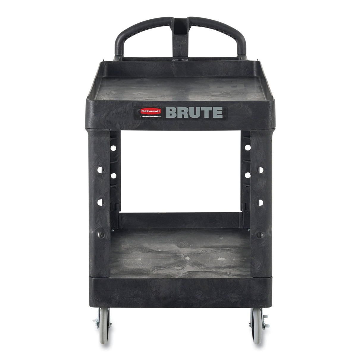 Rubbermaid Commercial BRUTE Heavy-Duty Utility Cart with Lipped Shelves, Plastic, 2 Shelves, 750 lb Capacity, 26" x 55" x 33.25", Black (4546BLA)