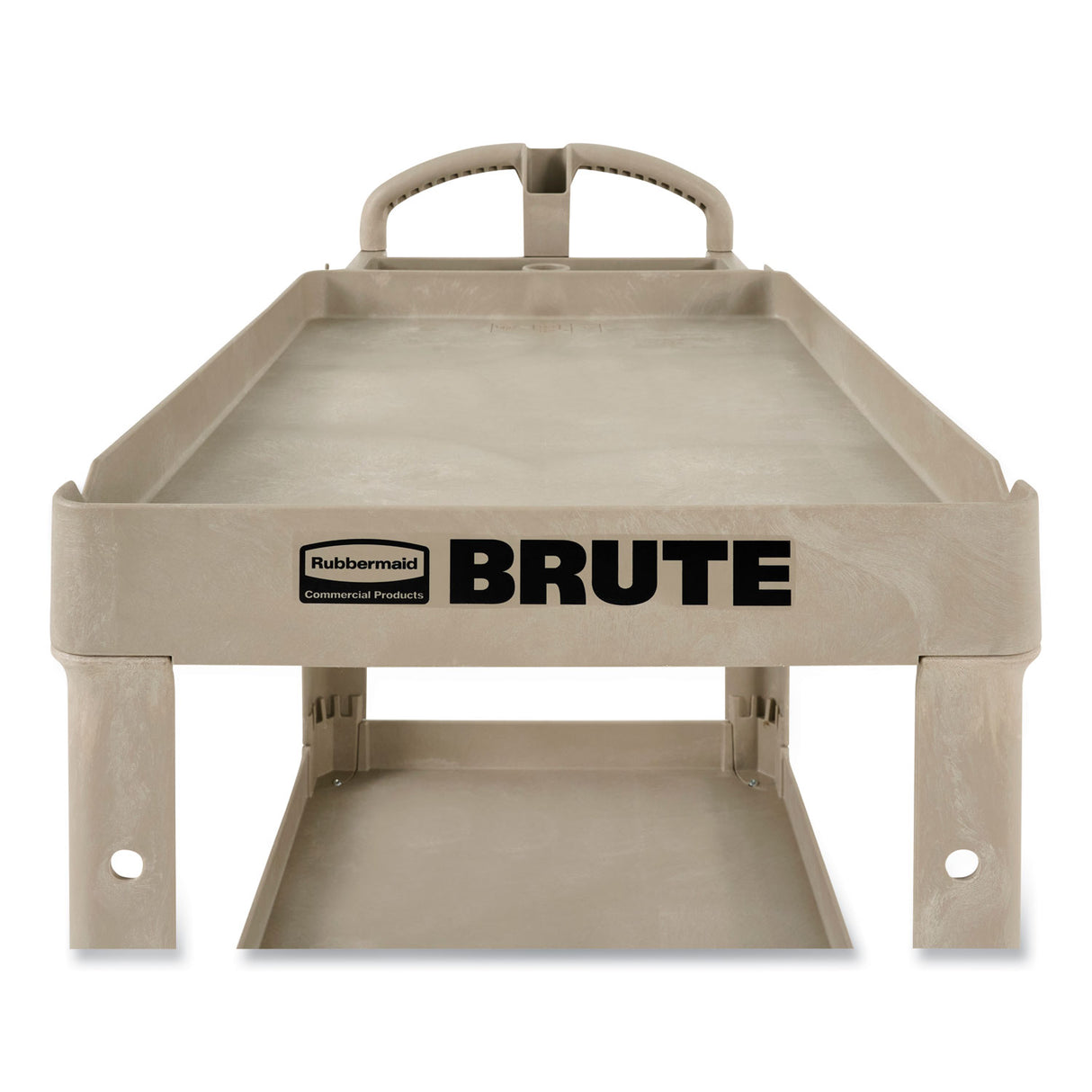 Rubbermaid Commercial BRUTE Heavy-Duty Utility Cart with Lipped Shelves, Plastic, 2 Shelves, 500 lb Capacity, 17.13" x 38.5" x 38.88", Beige (450088BG)
