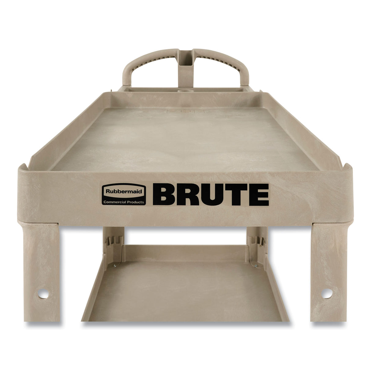 Rubbermaid Commercial BRUTE Heavy-Duty Utility Cart with Lipped Shelves, Plastic, 2 Shelves, 500 lb Capacity, 25.9" x 45.2" x 32.2", Beige (452088BG)