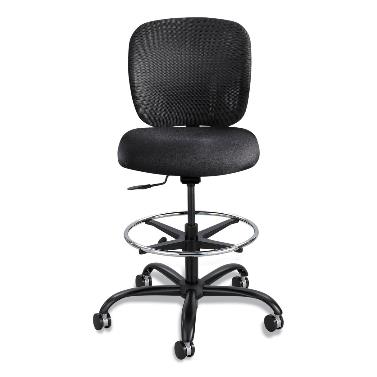 Safco Vue Heavy-Duty Extended-Height Stool, Supports Up to 350 lb, 23" to 32.5" Seat Height, Black Vinyl Seat, Black Base (3394BV)