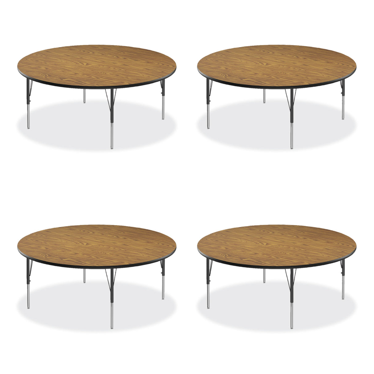 Correll Height Adjustable Activity Tables, Round, 60" x 19" to 29", Medium Oak Top, Black Legs, 4/Pallet (60TFRD0695K4)