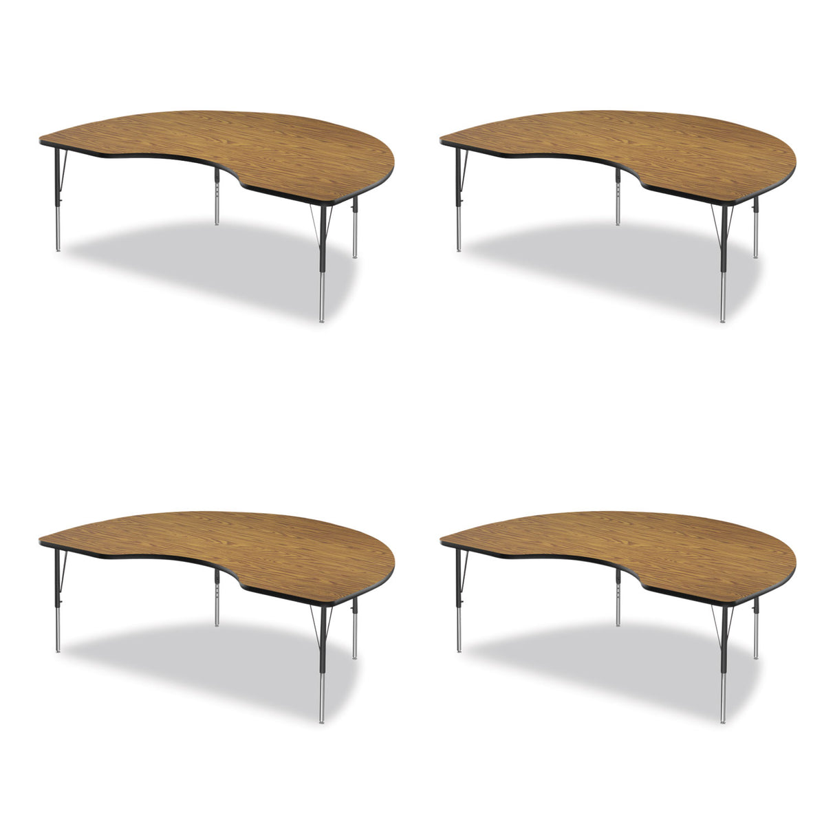 Correll Adjustable Activity Tables, Kidney Shape, 72" x 48" x 19" to 29", Oak Top, Black Legs, 4/Pallet (4872TF0695K4)