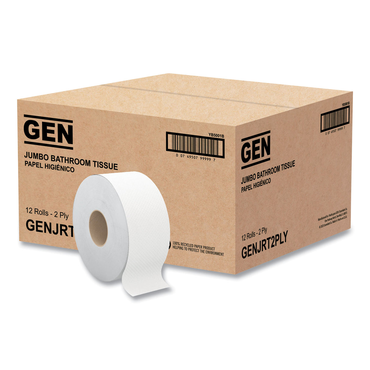 GENÂ® Jumbo Toilet Paper, 2-Ply, 800-ft., 12 Rolls (GENJRT2PLY)