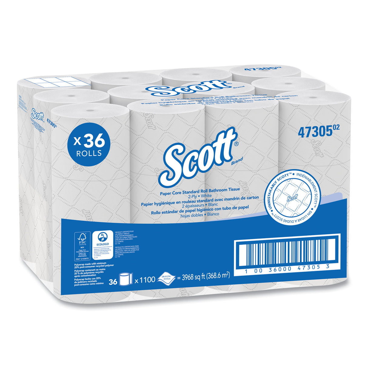 ScottÂ® Small Core High Capacity Toilet Paper, 2-Ply, 1100 Sheets, 36 Rolls (47305)