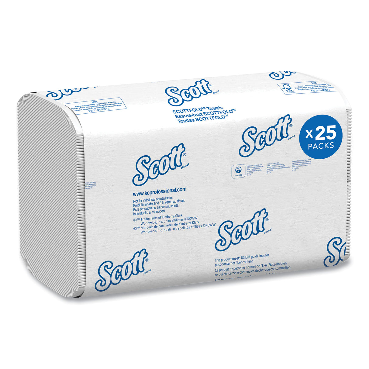 Pro Scottfold Towels, 1-Ply, 9.4 x 12.4, White, 175 Towels/Pack, 25 Packs/Carton (01980)