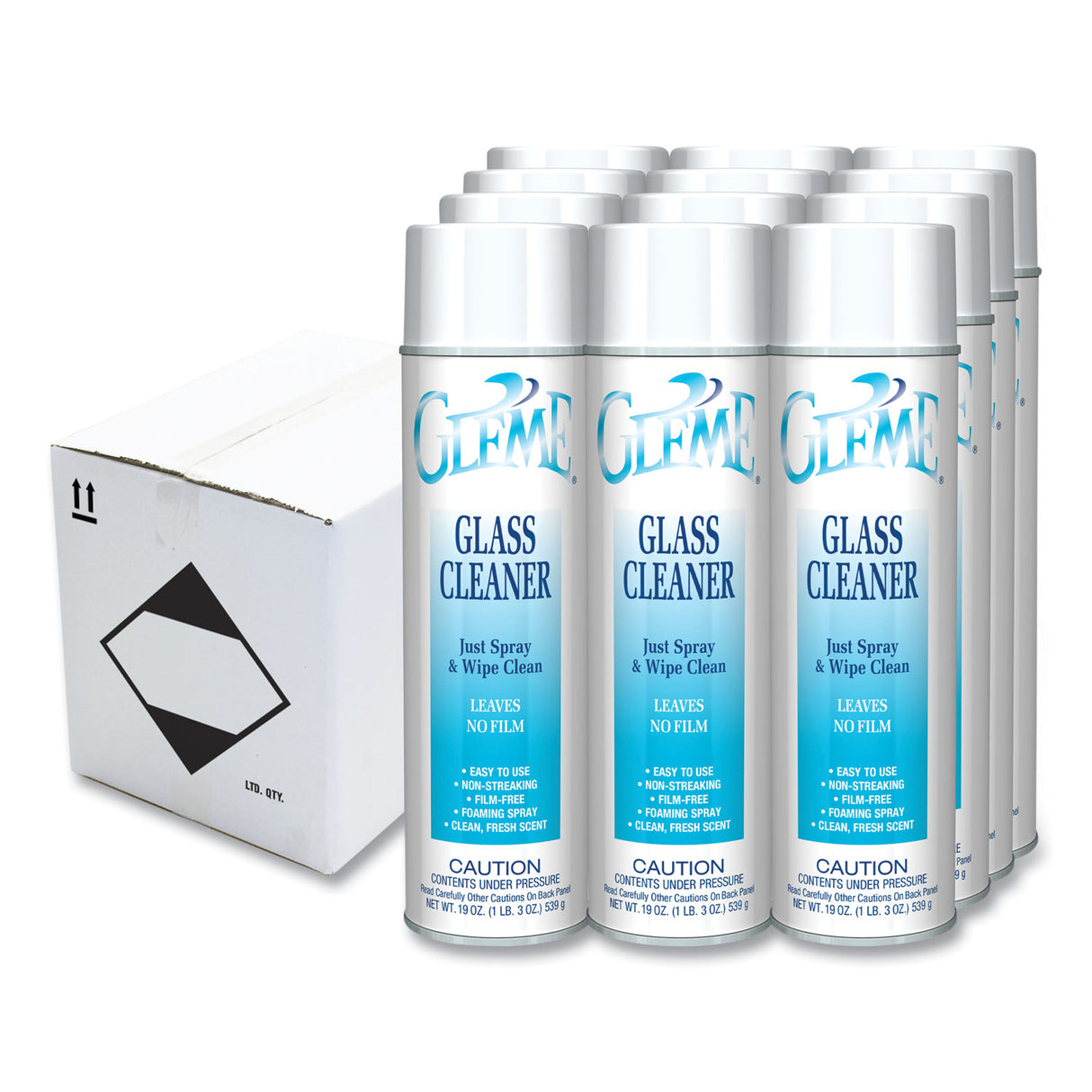 Claire Gleme Glass Cleaner, Fresh Scent, 19 oz Aerosol Spray, Dozen (050)