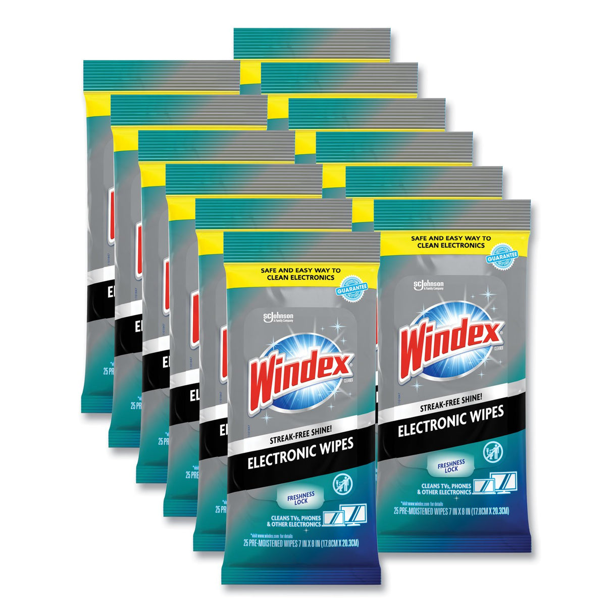 WindexÂ® Electronics Cleaning Wipes, 1-Ply, 25 Wipe Pack, 12 Packs (319248)