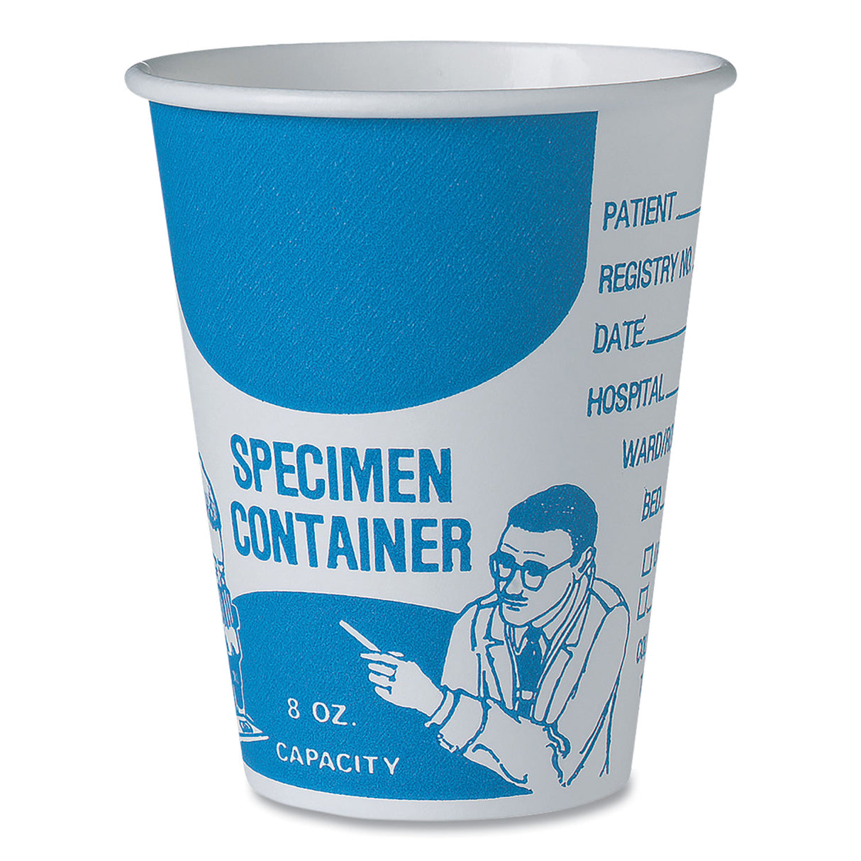 SOLO Paper Specimen Cups, 8 oz, Blue/White, 50/Sleeve, 20 Sleeves/Carton (SC378)