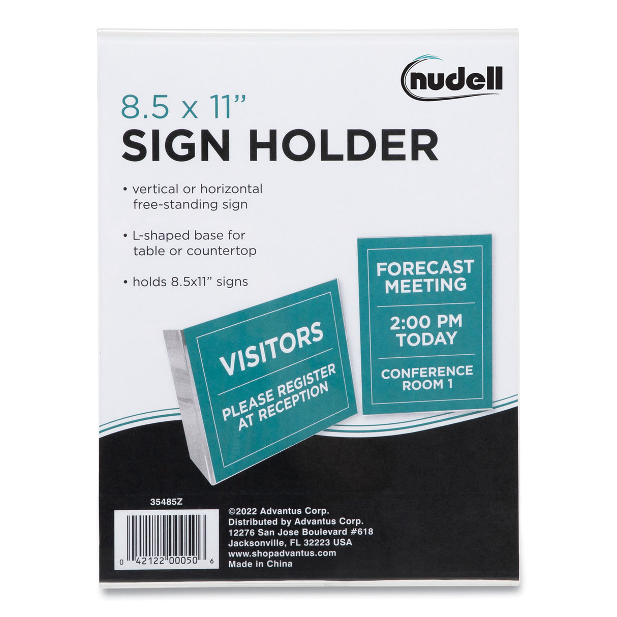 NuDell Clear Plastic Slanted L-Shaped Countertop Sign Holder, Side-Load, Horizontal/Vertical Orientation, 8.5 x 11 Insert (35485Z)