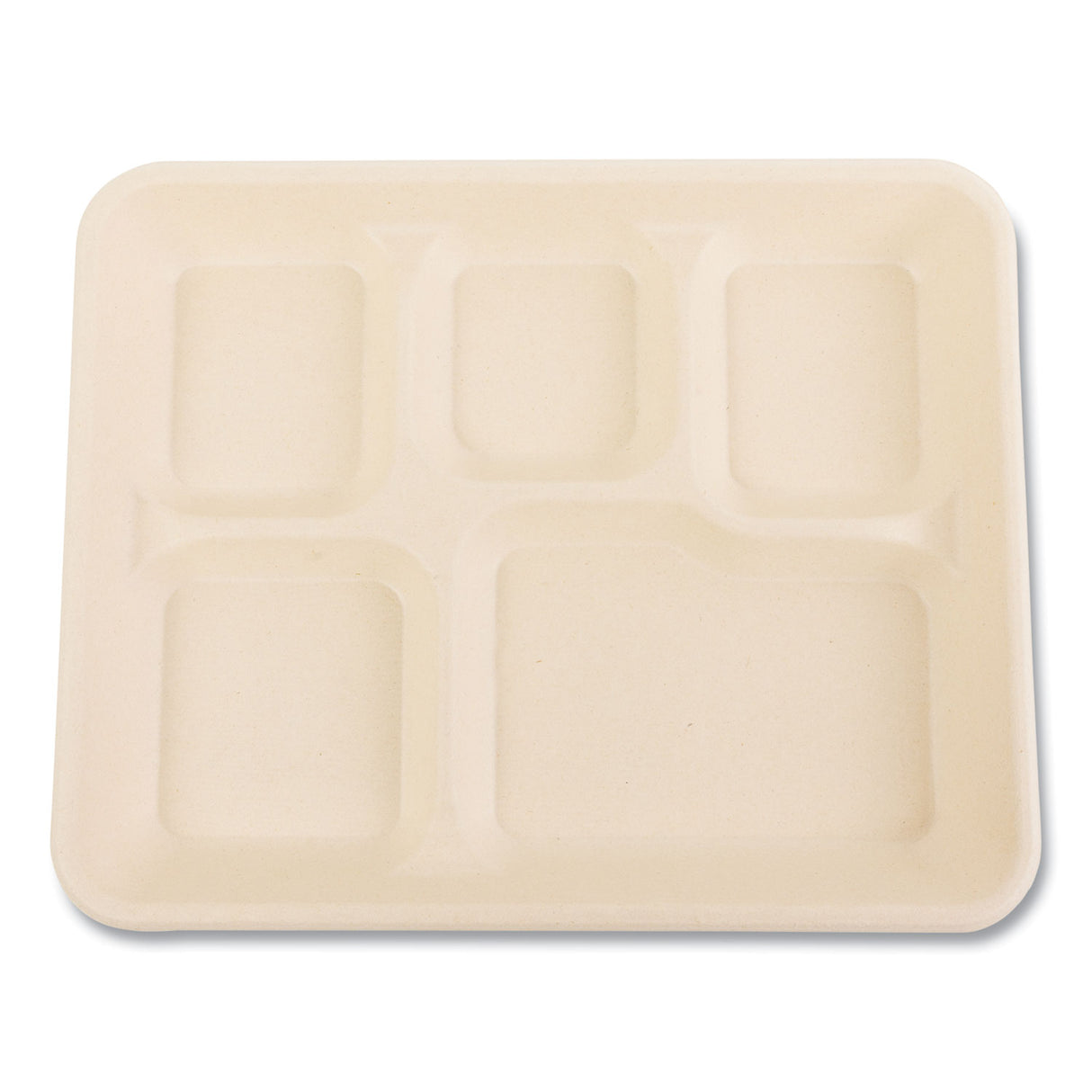 BoardwalkÂ® Bagasse Food Tray, 5-Comp, 8.26 x 10.9, White, 500/CT (BWKTRAY128NPFA)
