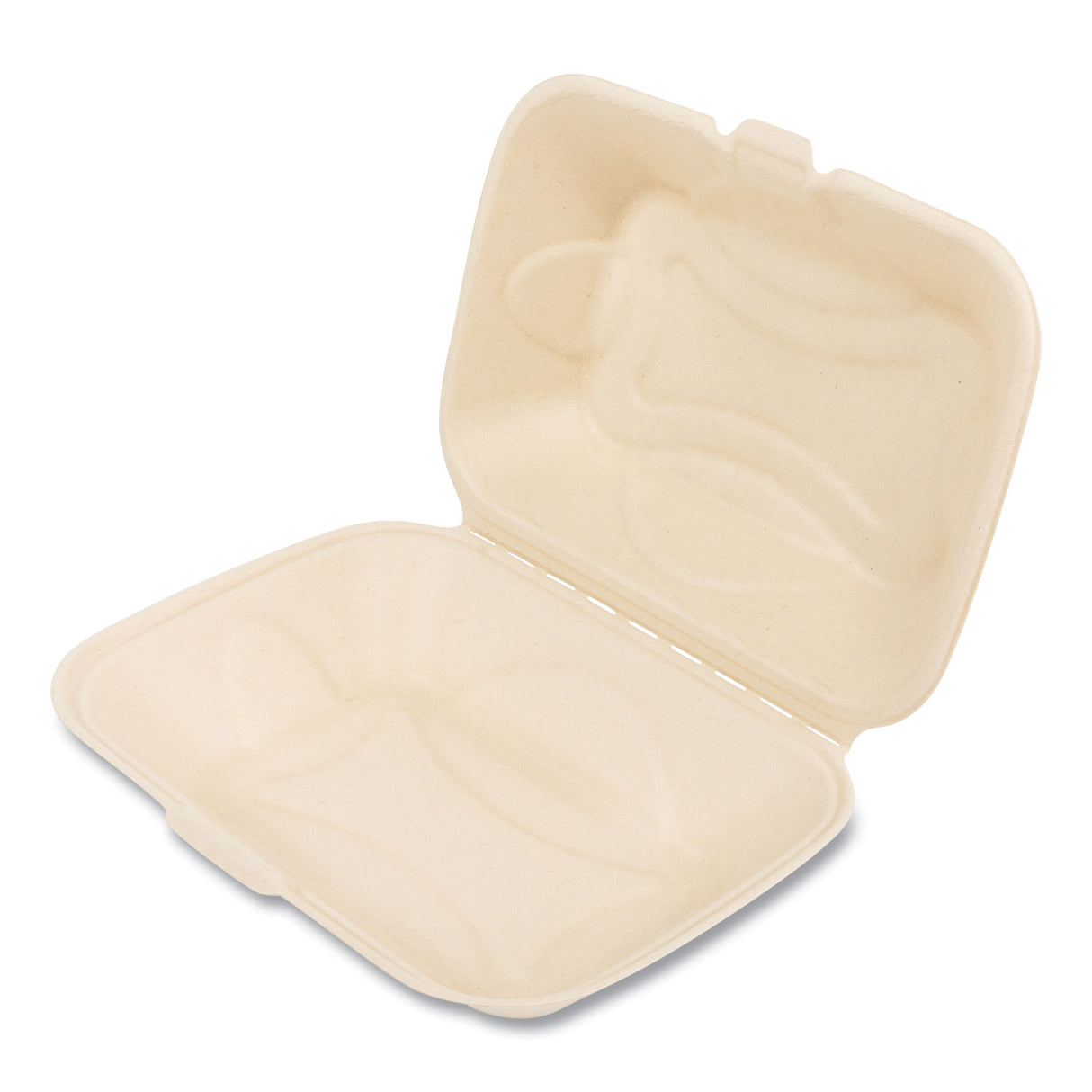 BoardwalkÂ® Bagasse Hinged Lid Containers, 1-Comp, White, 250/CT (BWKHINGE96NPFA)