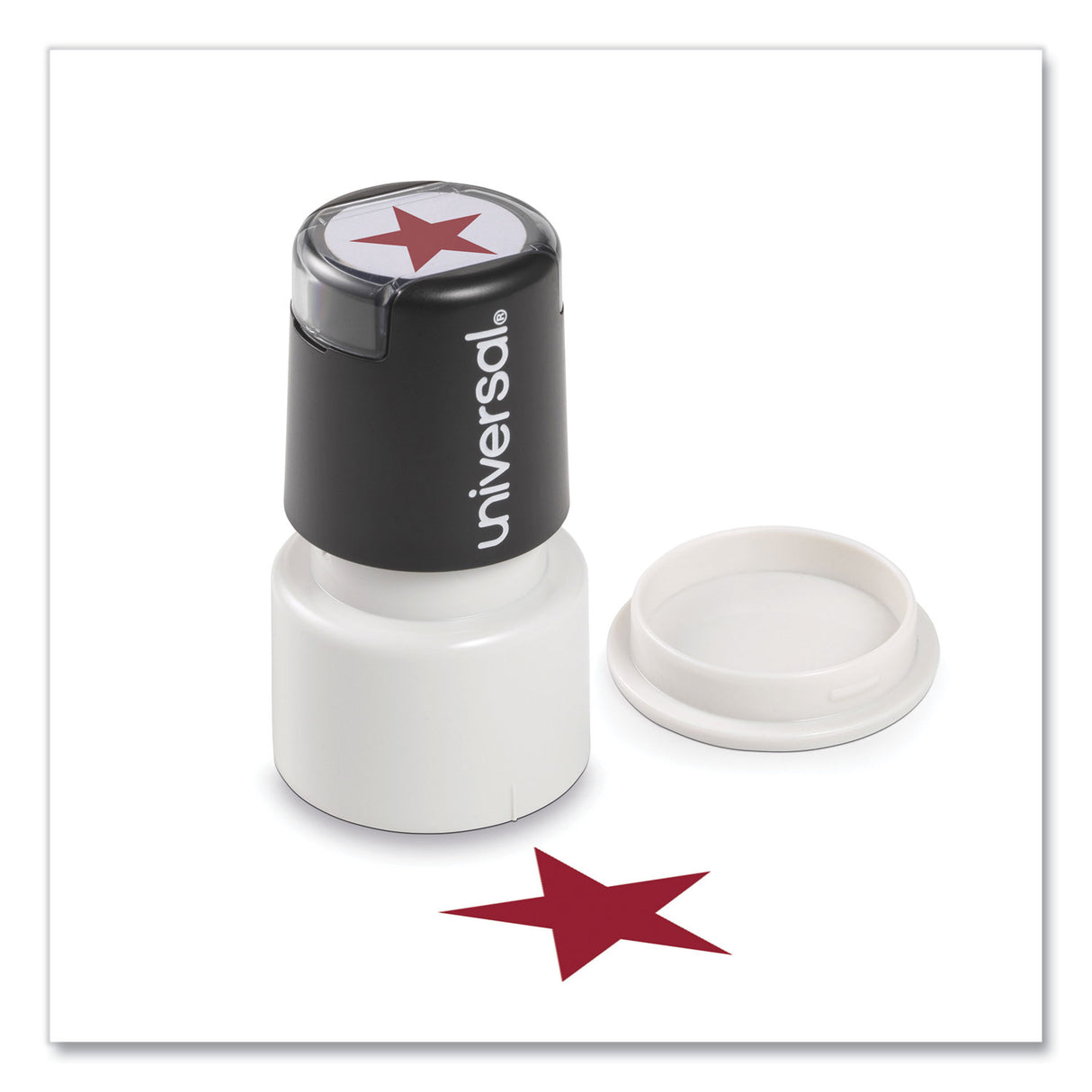 Universal Round Message Stamp, STAR, Pre-Inked/Re-Inkable, Red (UNV10081)