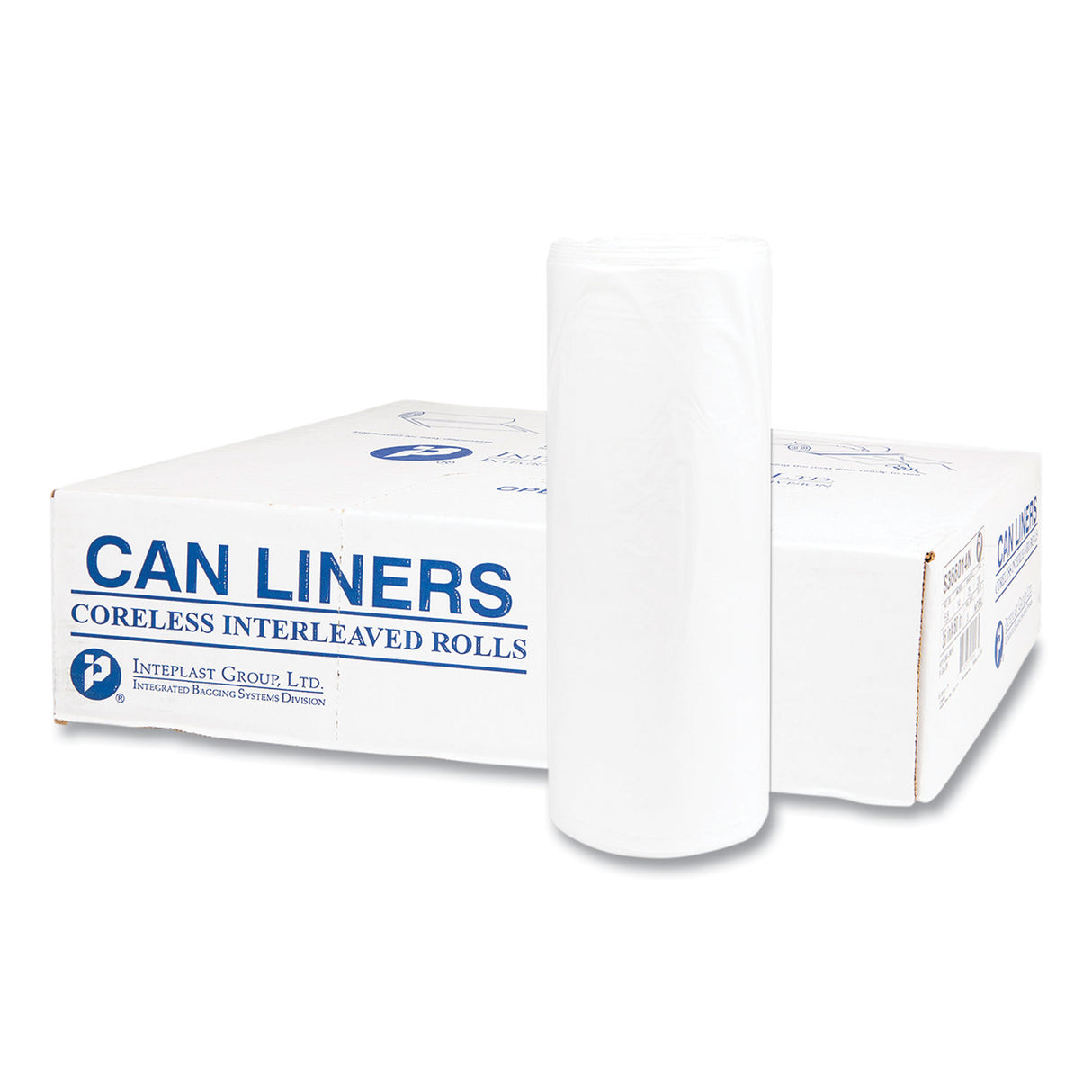 Inteplast Group High-Density Commercial Can Liners, 55 gal, 14 mic, 36" x 60", Clear, Interleaved Roll, 25 Bags/Roll, 8 Rolls/Carton (S366014N)