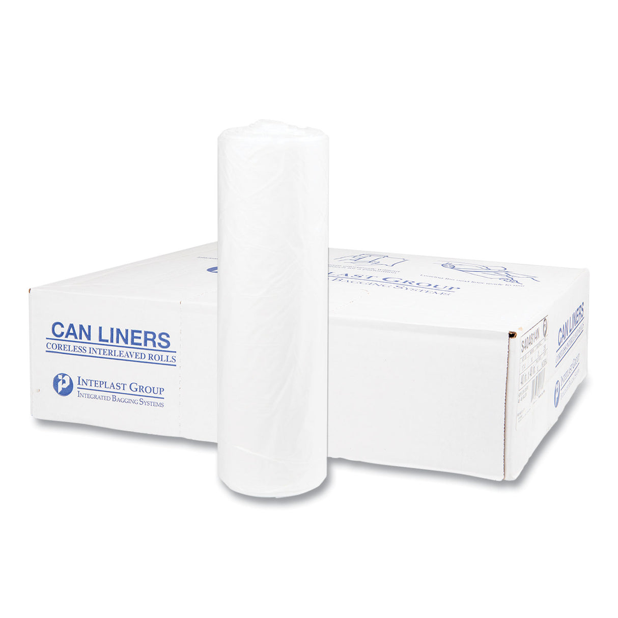 Inteplast Group High-Density Commercial Can Liners, 45 gal, 14 mic, 40" x 48", Clear, Interleaved Roll, 25 Bags/Roll, 10 Rolls/Carton (S404814N)