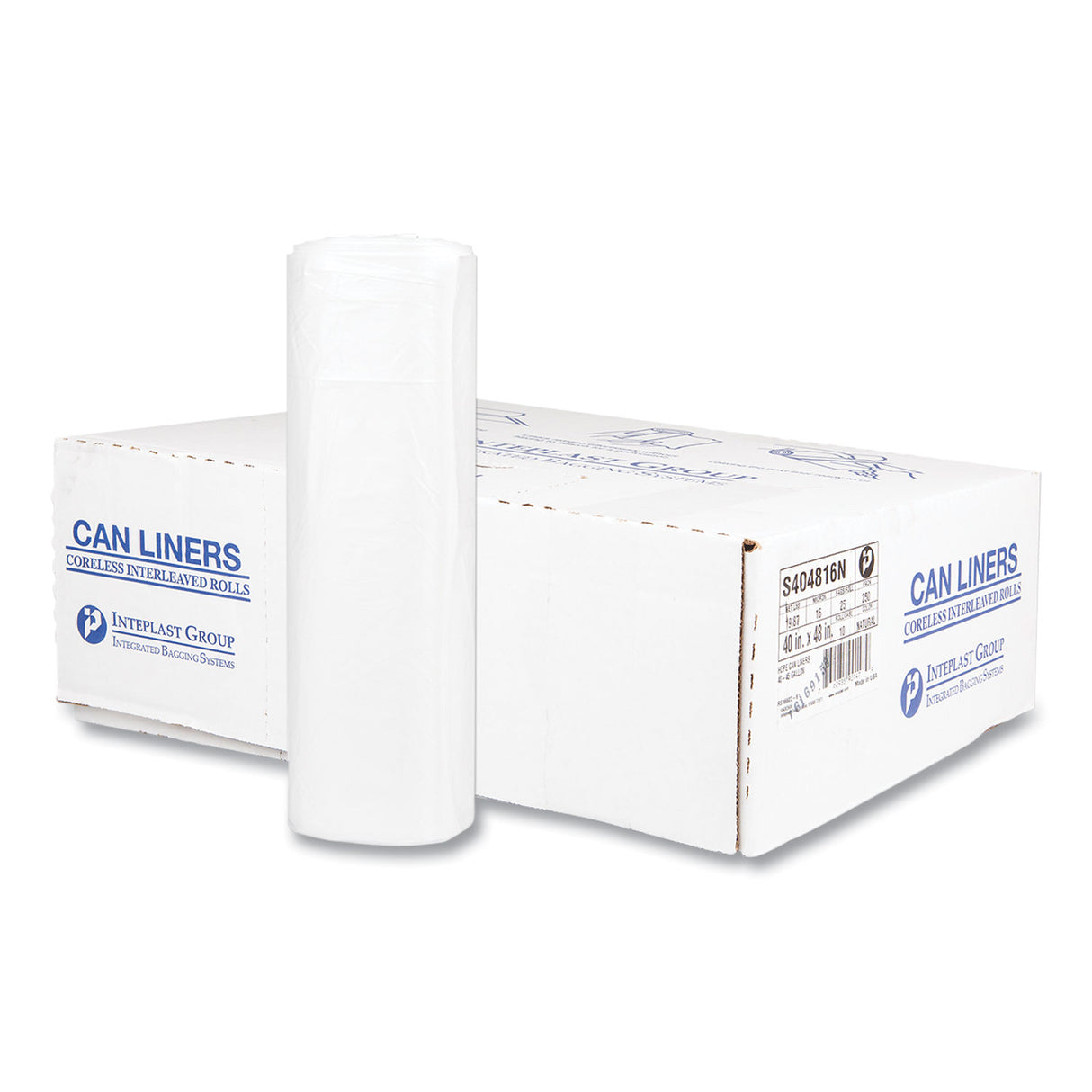 Inteplast Group High-Density Commercial Can Liners, 45 gal, 16 mic, 40" x 48", Clear, Interleaved Roll, 25 Bags/Roll, 10 Rolls/Carton (S404816N)
