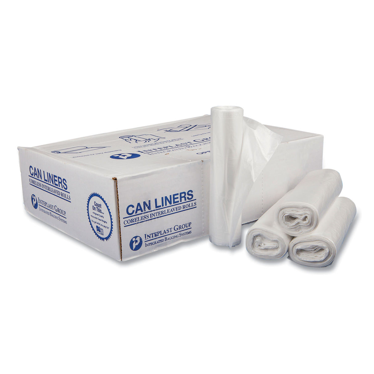 Inteplast Group Low-Density Commercial Can Liners, 16 gal, 0.35 mil, 24" x 33", Clear, Perforated Roll, 50 Bags/Roll, 20 Rolls/Carton (SL2433LTN)