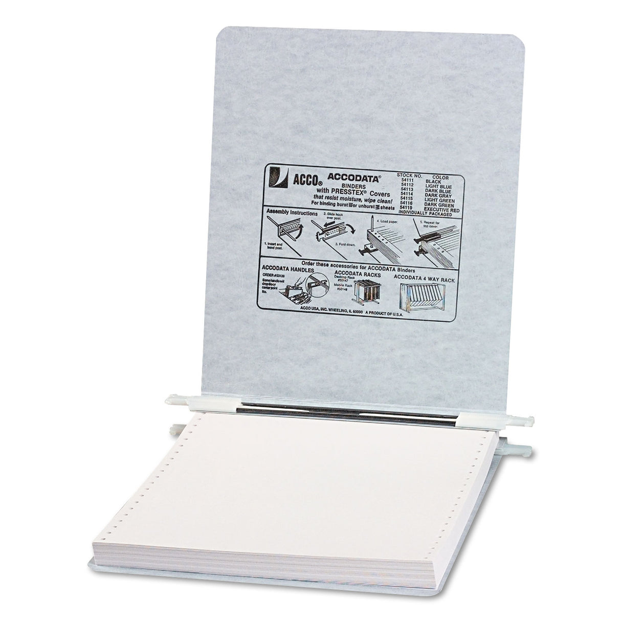 Acco PRESSTEX Covers with Storage Hooks, 2 Posts, 6" Capacity, 9.5 x 11, Light Gray (54114)